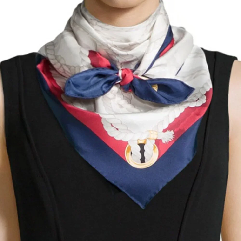 New Gucci Scarf GG Logo Ropes Print Nautical Style Silk Wrap
